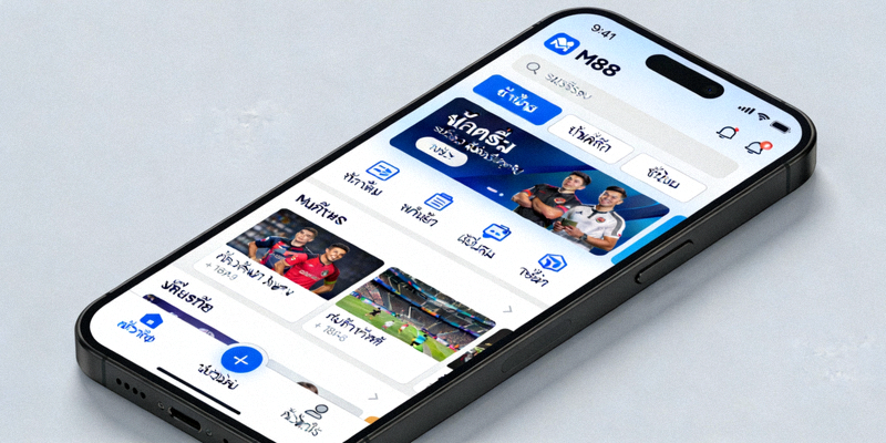 มือถือแสดงอินเทอร์เฟซแอป M88 ที่ใช้งานง่ายบนมือถือ